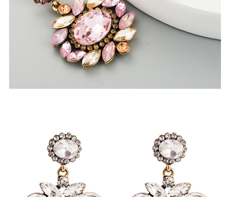  Pink Alloy Glass Rhinestone Flower Earrings,Drop Earrings