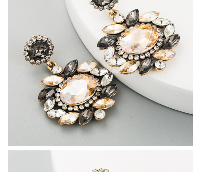  Brown Alloy Glass Rhinestone Flower Earrings,Drop Earrings