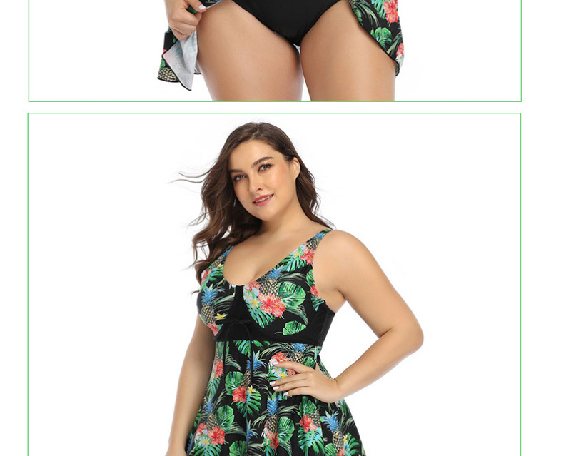 Fashion Black Pineapple Printed Skirt Split Swimsuit,Swimwear Sets