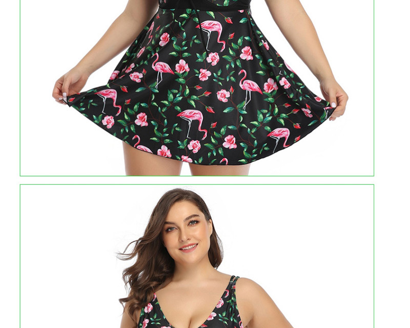 Fashion Flamingo Printed Skirt Split Swimsuit,Swimwear Sets