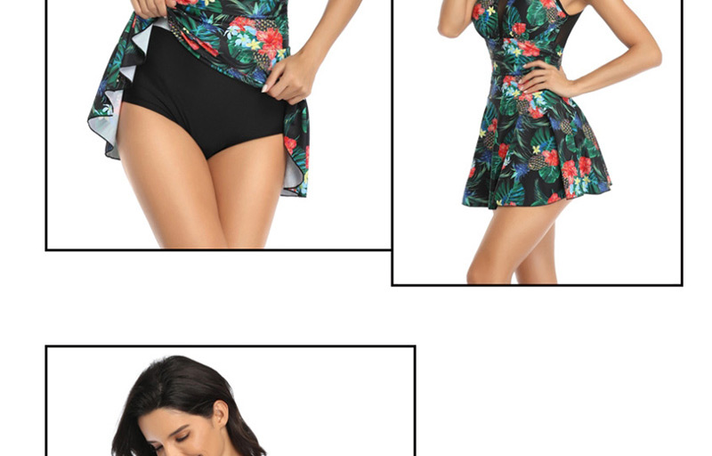 Fashion Black Mesh Skirt Print Split Swimsuit,Swimwear Sets