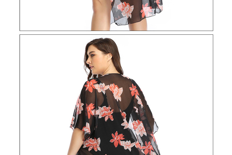 Fashion Black Orange Flower Mesh Print Long Blouse,Bikini Sets