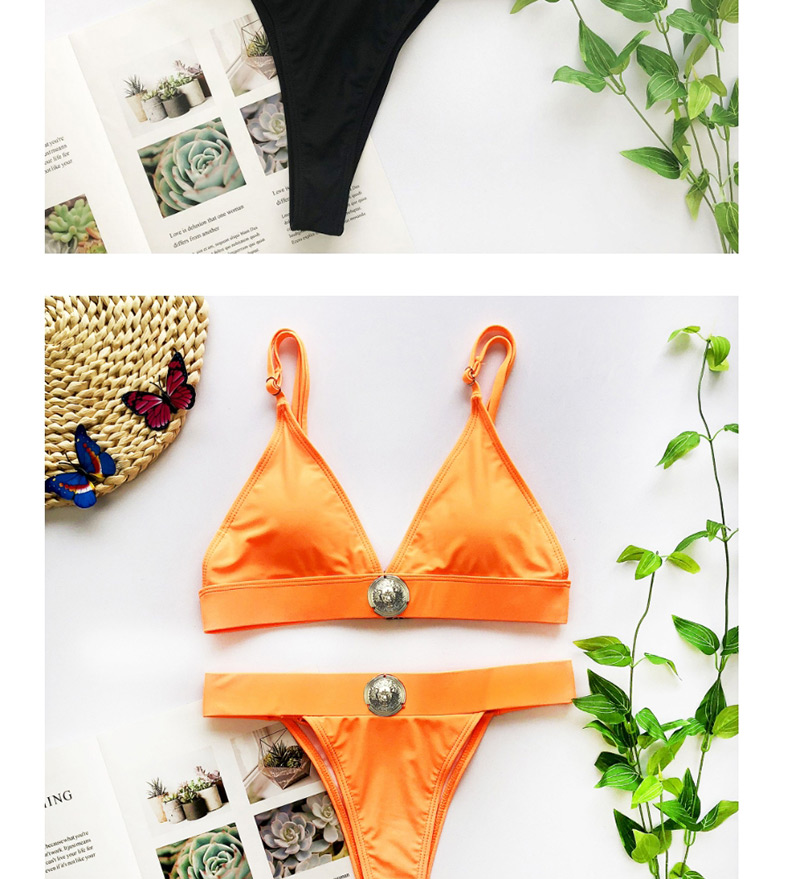 Fashion Orange Metal Buckle Split Swimsuit,Bikini Sets