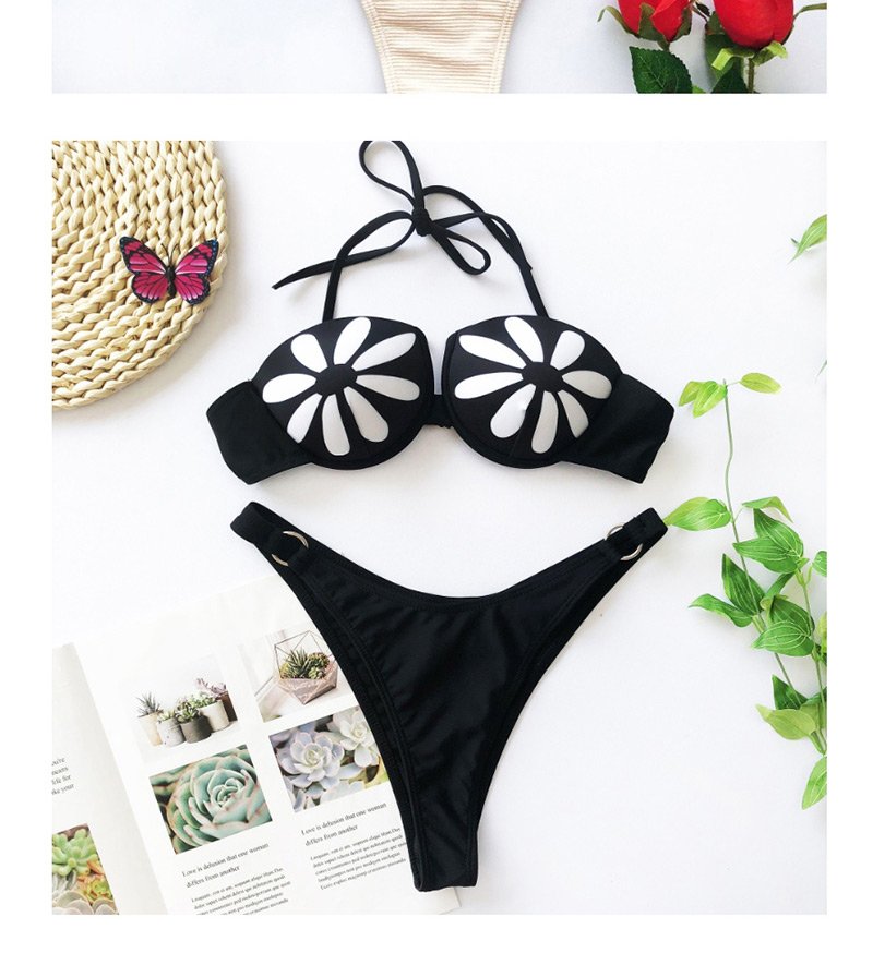 Fashion Black Hard Cup Gathers Four-leaf Clover Steel Bikini,Bikini Sets
