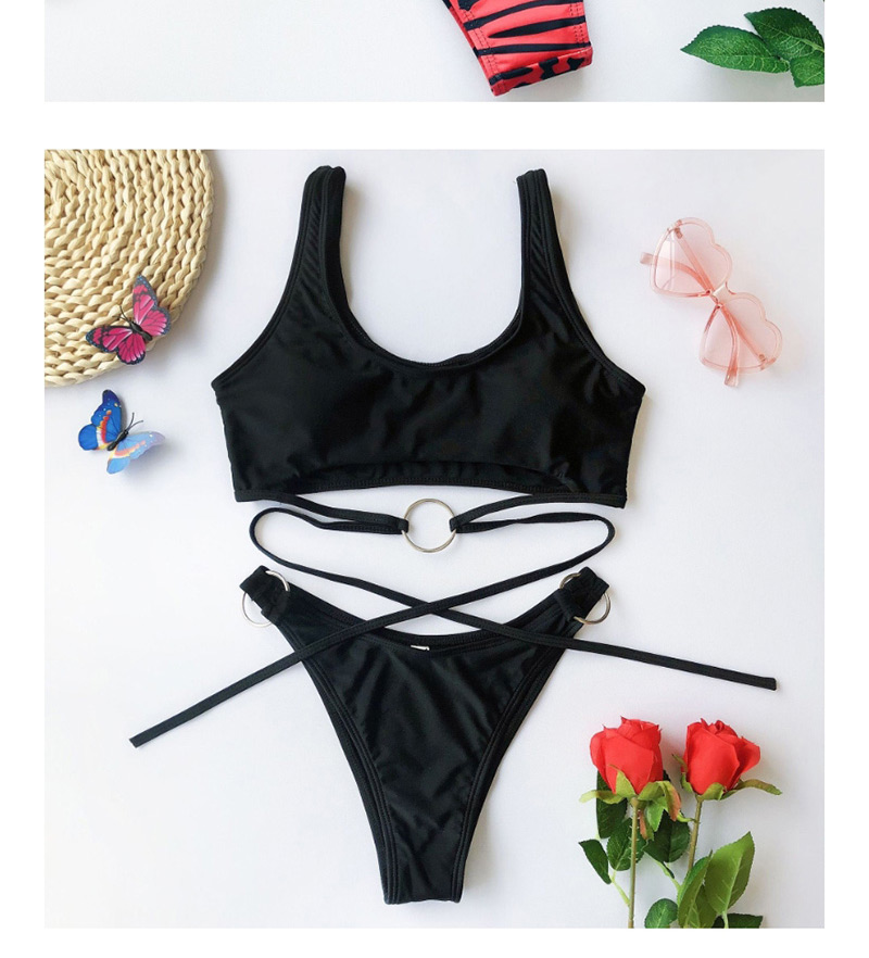 Fashion Black Printed Metal Buckle Strap Bikini,Bikini Sets