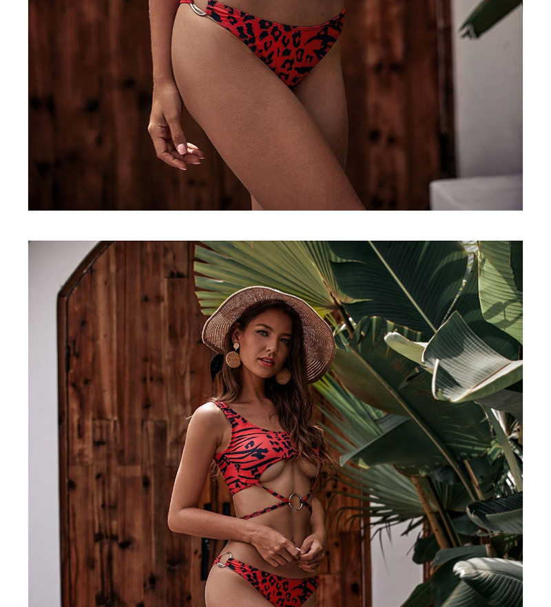 Fashion Red Leopard Printed Metal Buckle Strap Bikini,Bikini Sets
