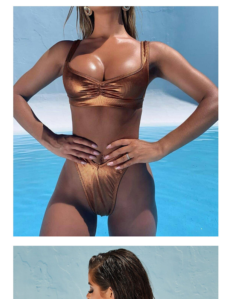 Fashion Brown Shiny Pit Split Swimsuit,Bikini Sets