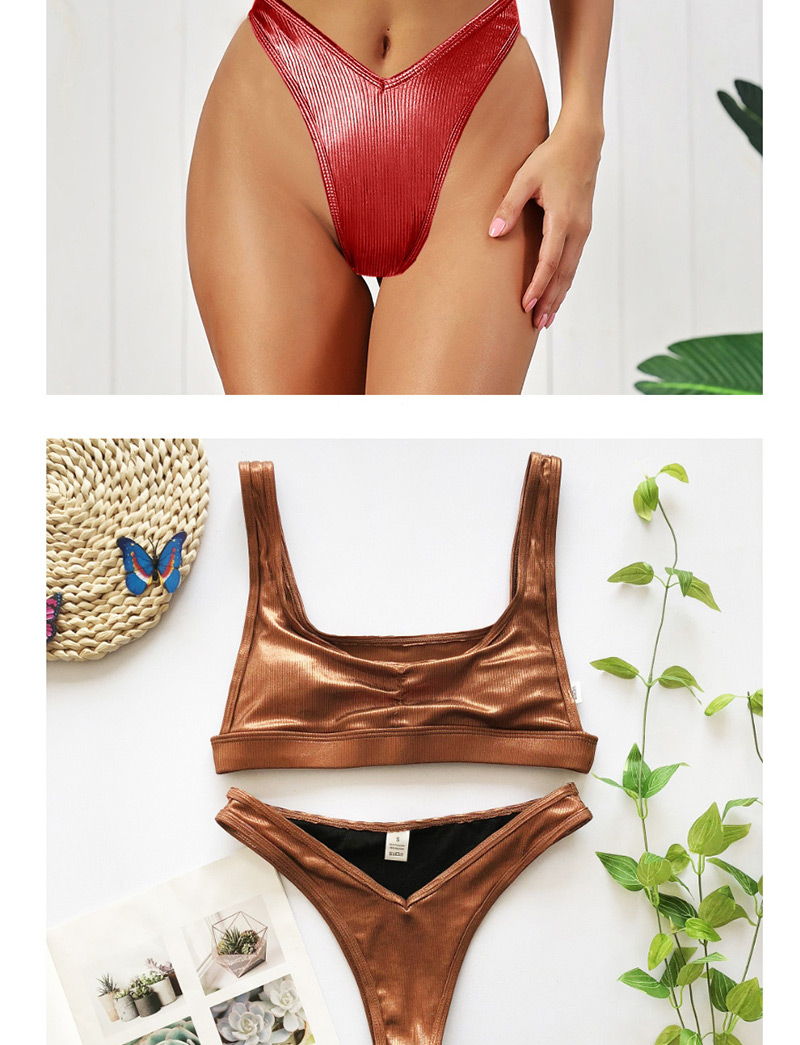 Fashion Red Shiny Pit Split Swimsuit,Bikini Sets