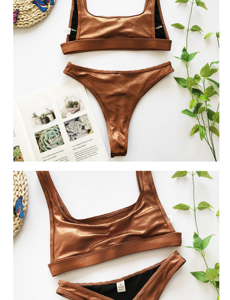 Fashion Brown Shiny Pit Split Swimsuit,Bikini Sets