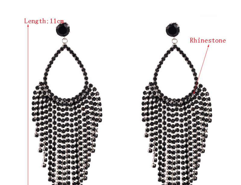 Fashion Black Alloy Diamond-studded Double Heart-shaped Tassel Earrings,Drop Earrings
