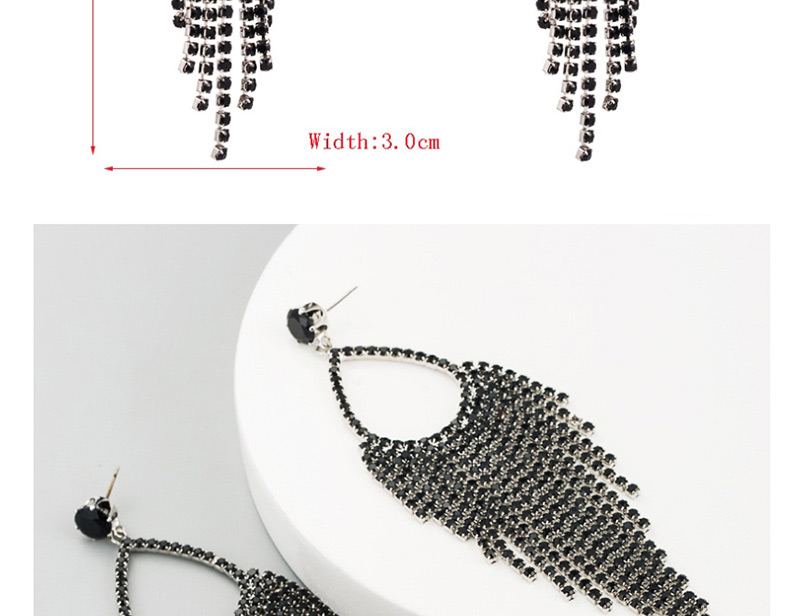 Fashion Black Alloy Diamond-studded Double Heart-shaped Tassel Earrings,Drop Earrings