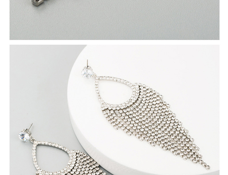 Fashion White Alloy Diamond-studded Double Heart-shaped Tassel Earrings,Drop Earrings