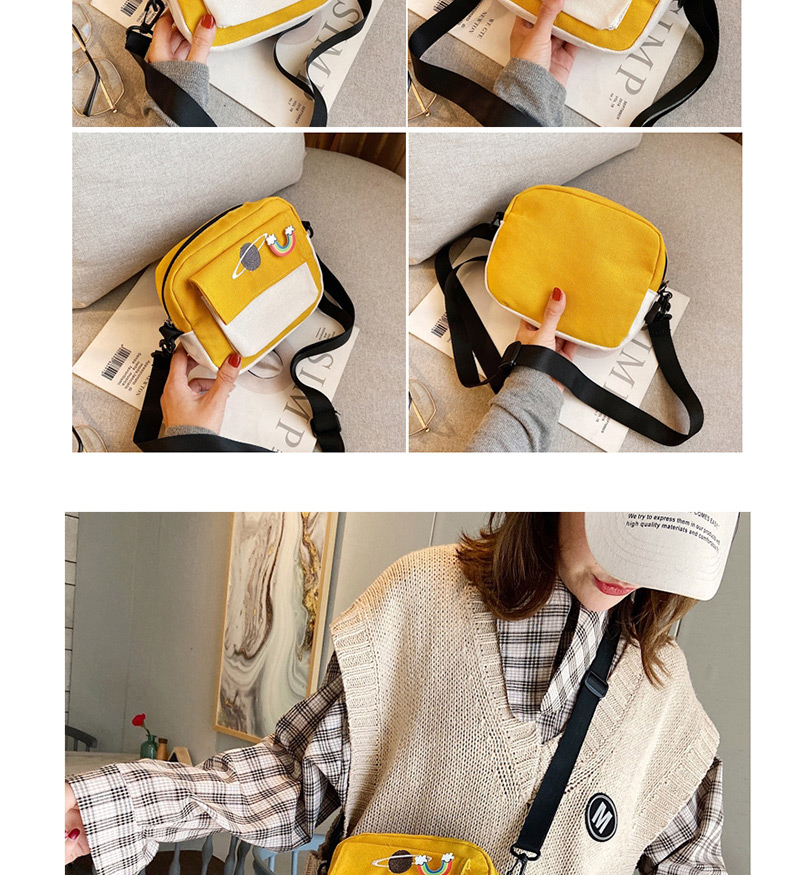 Fashion Yellow Canvas Contrast Stitching Print Crossbody Bag,Shoulder bags