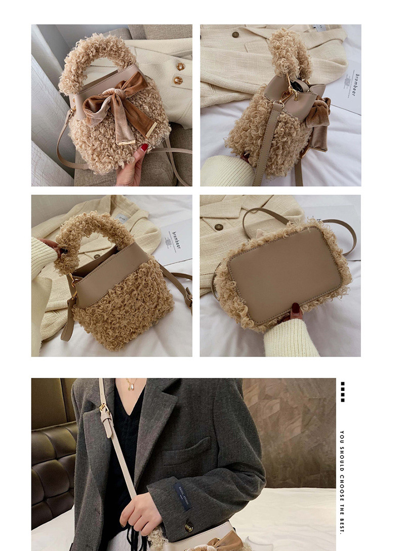 Fashion White Plush Bow One Shoulder Messenger Bag,Handbags