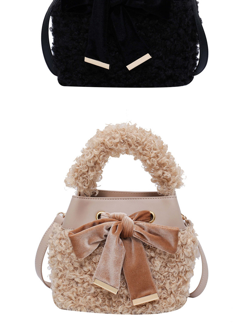 Fashion Khaki Plush Bow One Shoulder Messenger Bag,Handbags