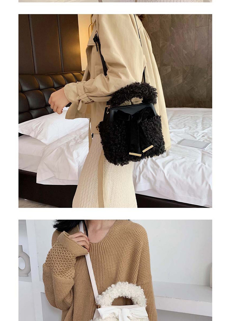 Fashion Black Plush Bow One Shoulder Messenger Bag,Handbags