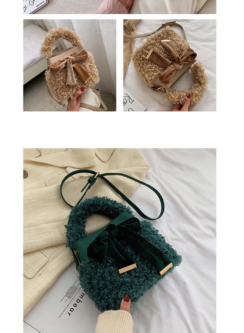 Fashion Green Plush Bow One Shoulder Messenger Bag,Handbags