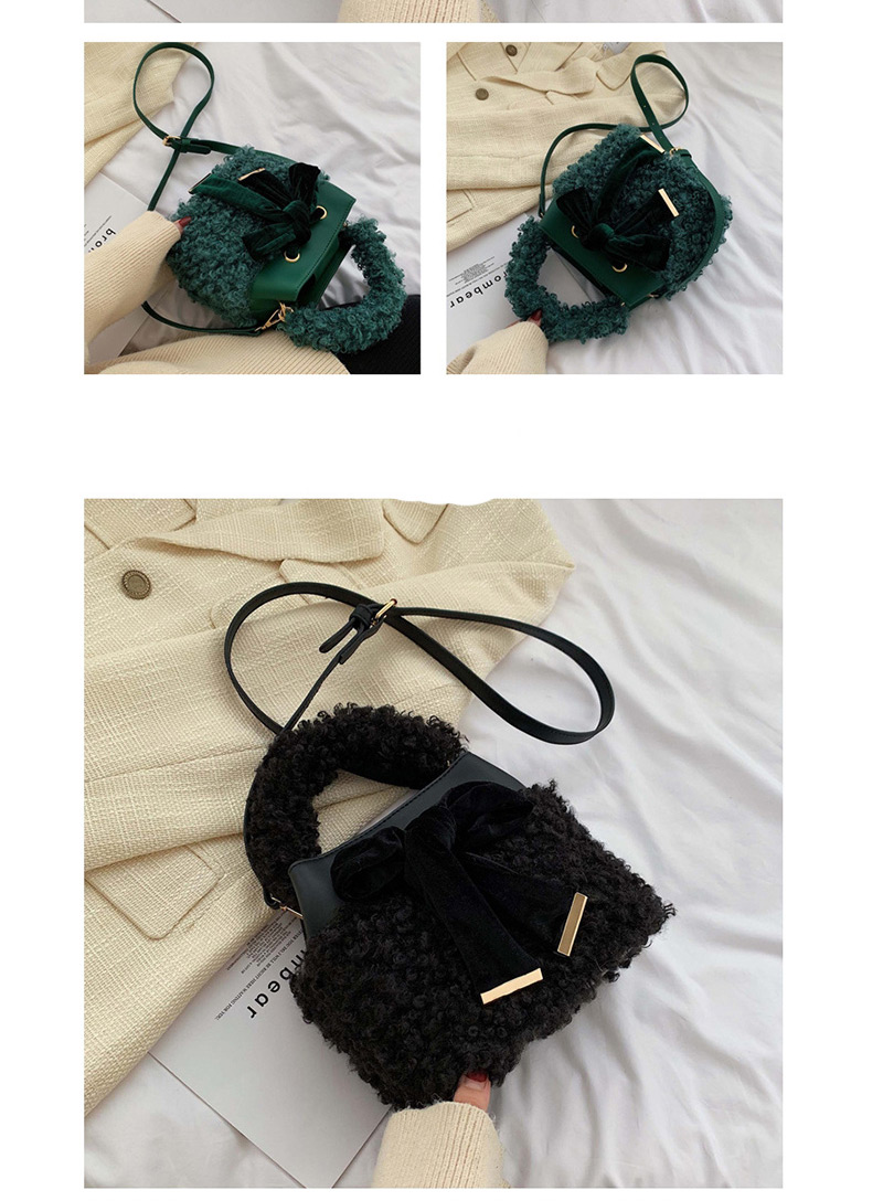 Fashion Green Plush Bow One Shoulder Messenger Bag,Handbags