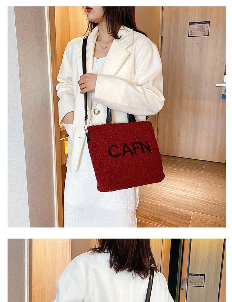 Fashion Red Plush Contrast Handbag Shoulder Messenger Bag,Handbags