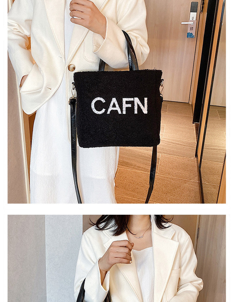 Fashion White Plush Contrast Handbag Shoulder Messenger Bag,Handbags