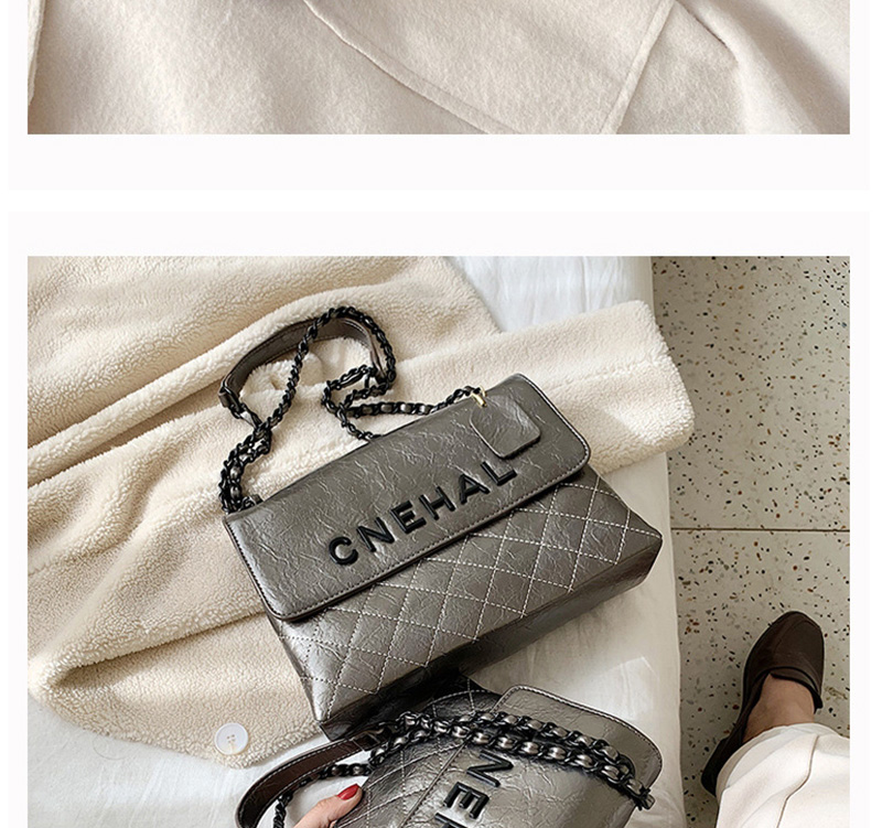 Fashion Large Silver Ash Letter Rhombic Chain Shoulder Diagonal Package,Shoulder bags