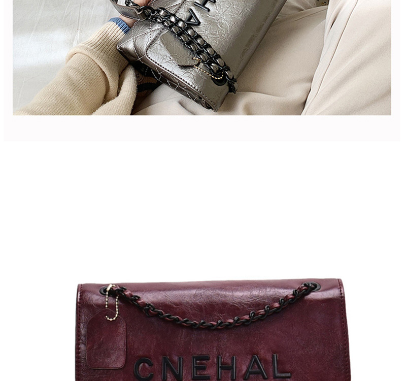 Fashion Small Wine Red Letter Rhombic Chain Shoulder Diagonal Package,Shoulder bags