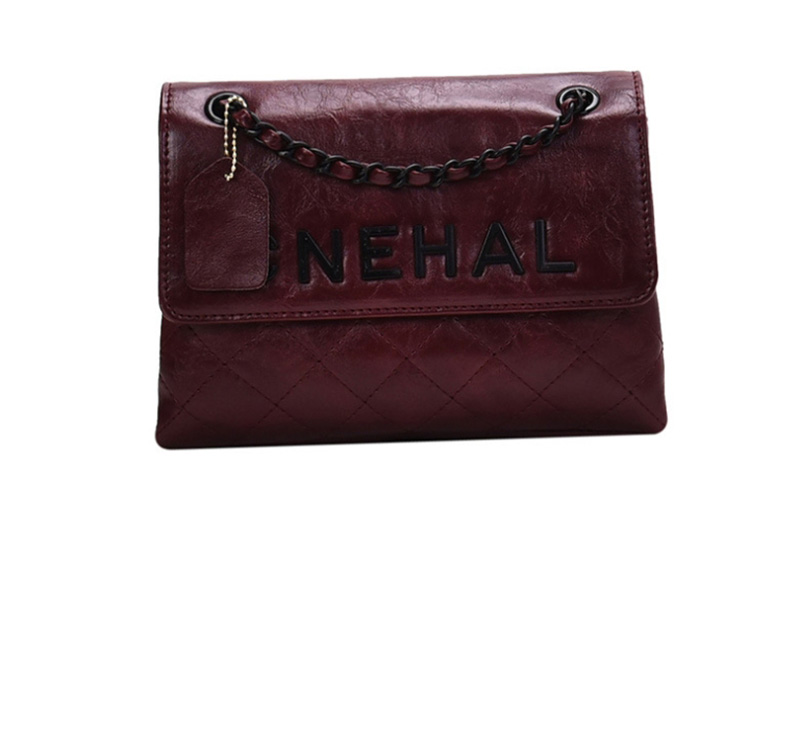 Fashion Small Wine Red Letter Rhombic Chain Shoulder Diagonal Package,Shoulder bags