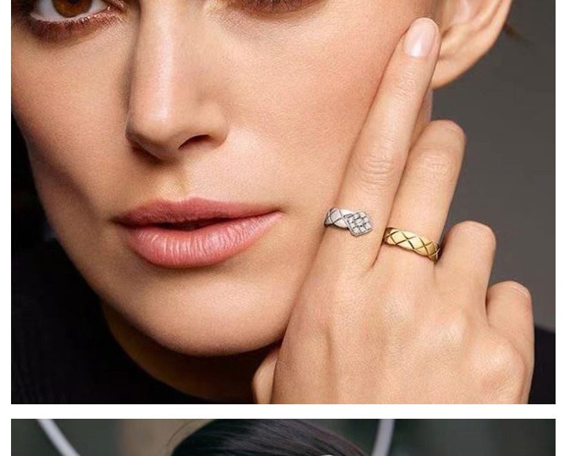 Fashion Golden Spelled Silver Grid-shaped Piece Of Diamond-encrusted Open Serpentine Ring,Fashion Rings