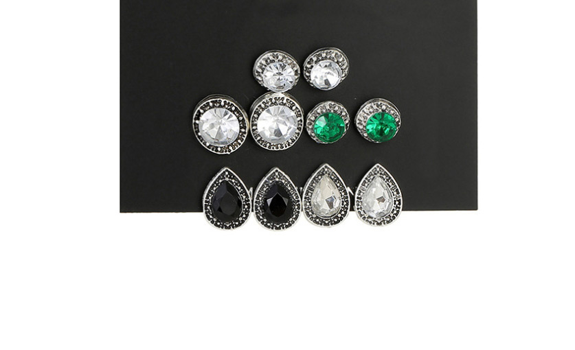 Fashion Silver Crystal Claw Set With Round Emerald Earrings Set Of 5,Stud Earrings