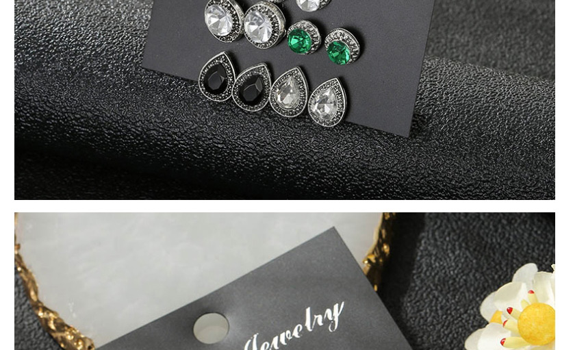 Fashion Silver Crystal Claw Set With Round Emerald Earrings Set Of 5,Stud Earrings