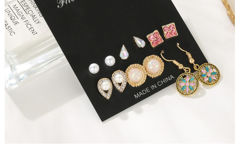 Fashion Gold Diamond-studded Geometric Earrings 6 Pairs,Stud Earrings