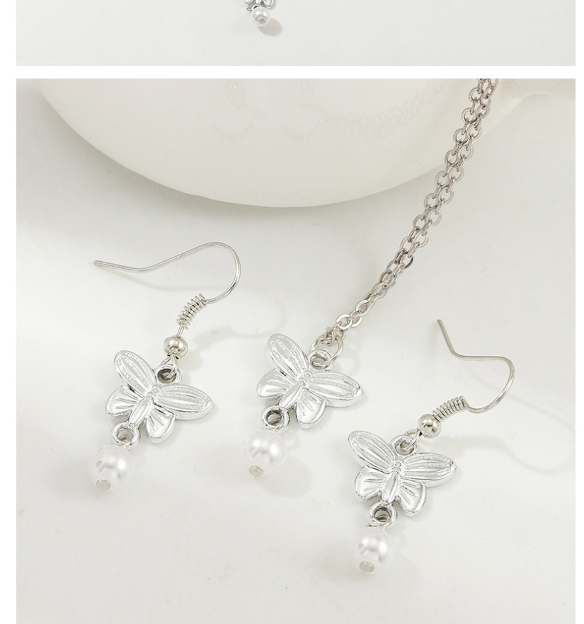 Fashion White K Butterfly Necklace Pearl Earring Set,Jewelry Sets