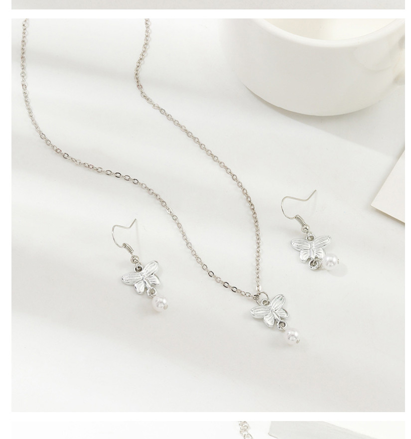 Fashion White K Butterfly Necklace Pearl Earring Set,Jewelry Sets