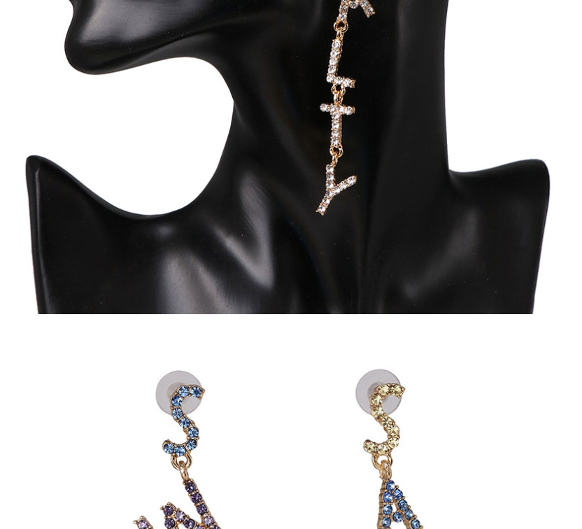 Fashion Color Alphabet Asymmetric Diamond Stud Earrings,Drop Earrings