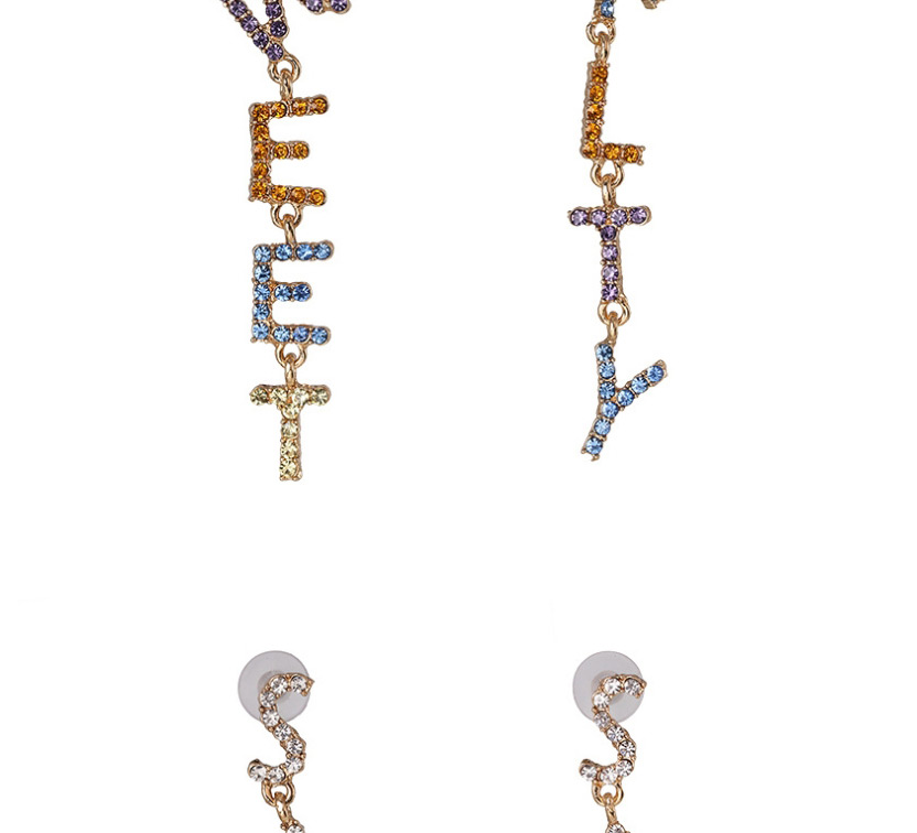 Fashion Color Alphabet Asymmetric Diamond Stud Earrings,Drop Earrings
