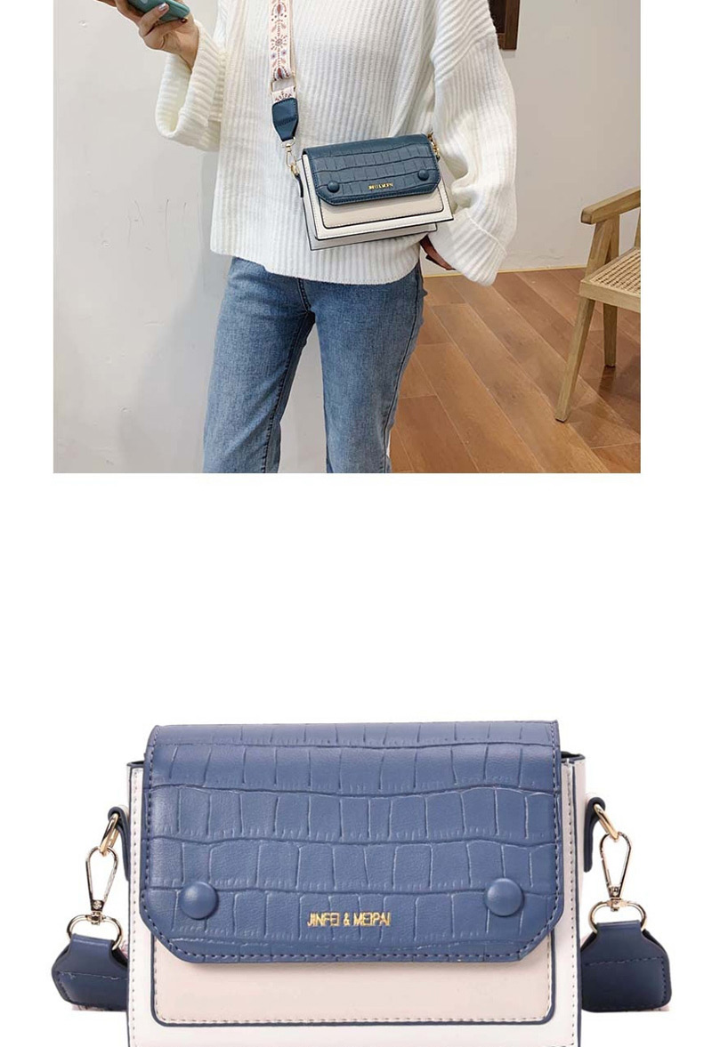 Fashion Sky Blue Contrast Stone Pattern Wide Shoulder Shoulder Bag,Shoulder bags