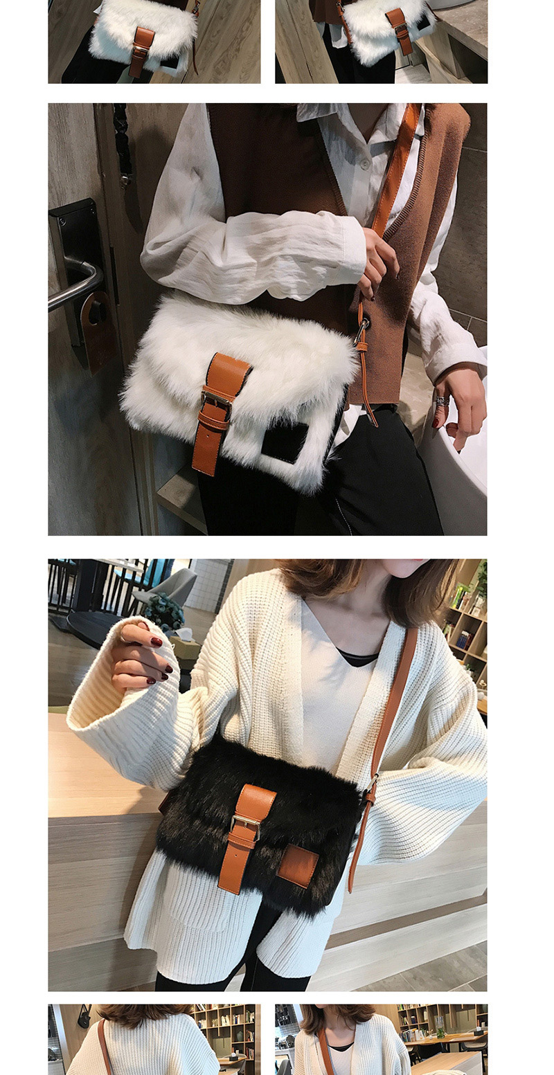 Fashion Black Plush Contrast Shoulder Crossbody Bag,Shoulder bags