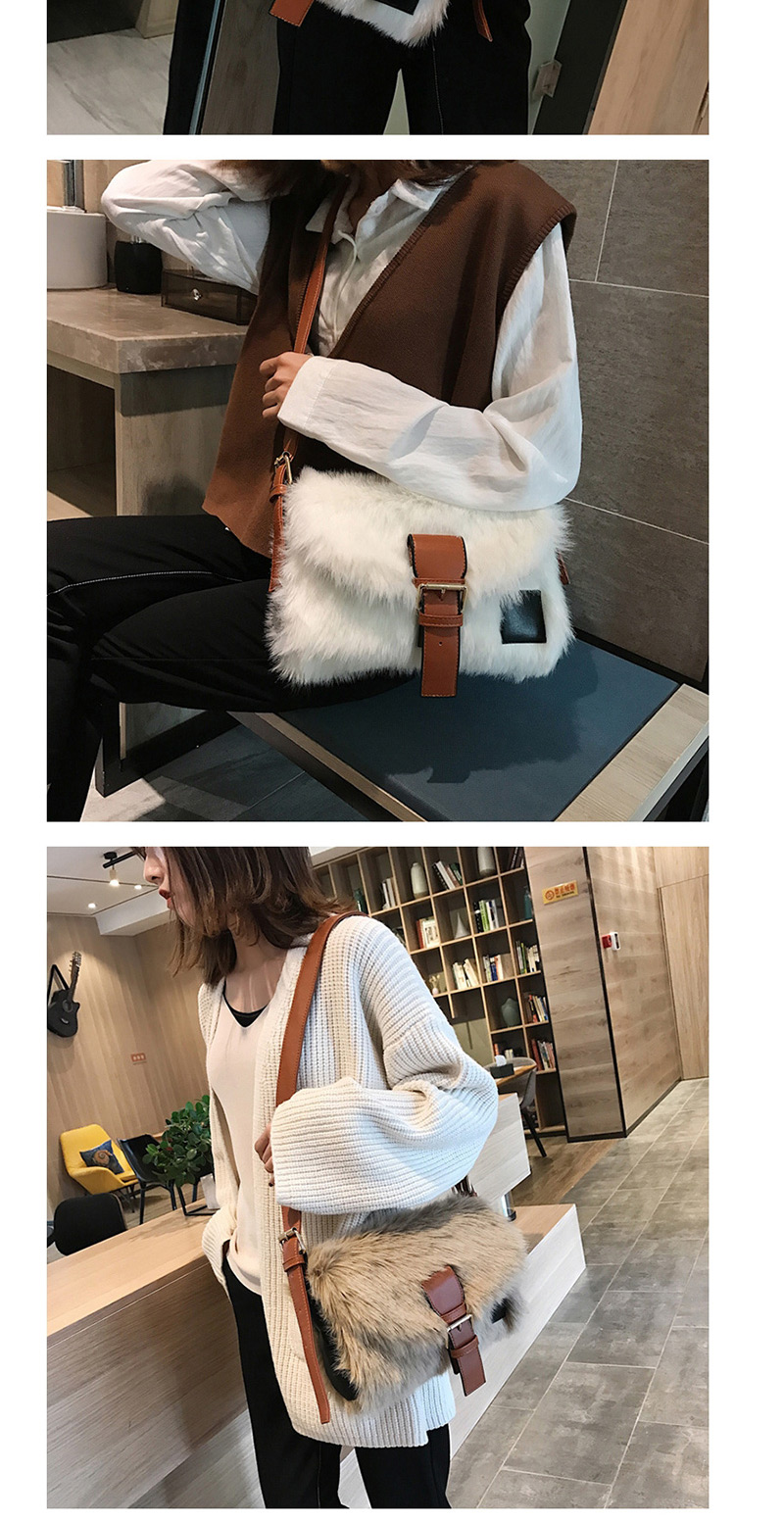 Fashion Khaki Plush Contrast Shoulder Crossbody Bag,Shoulder bags