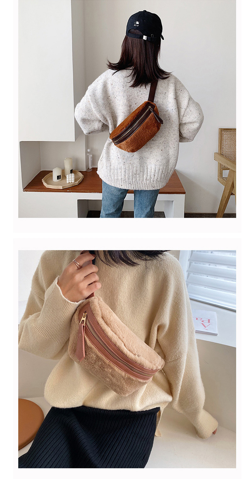 Fashion Brown Plush Crossbody Chest Bag,Shoulder bags