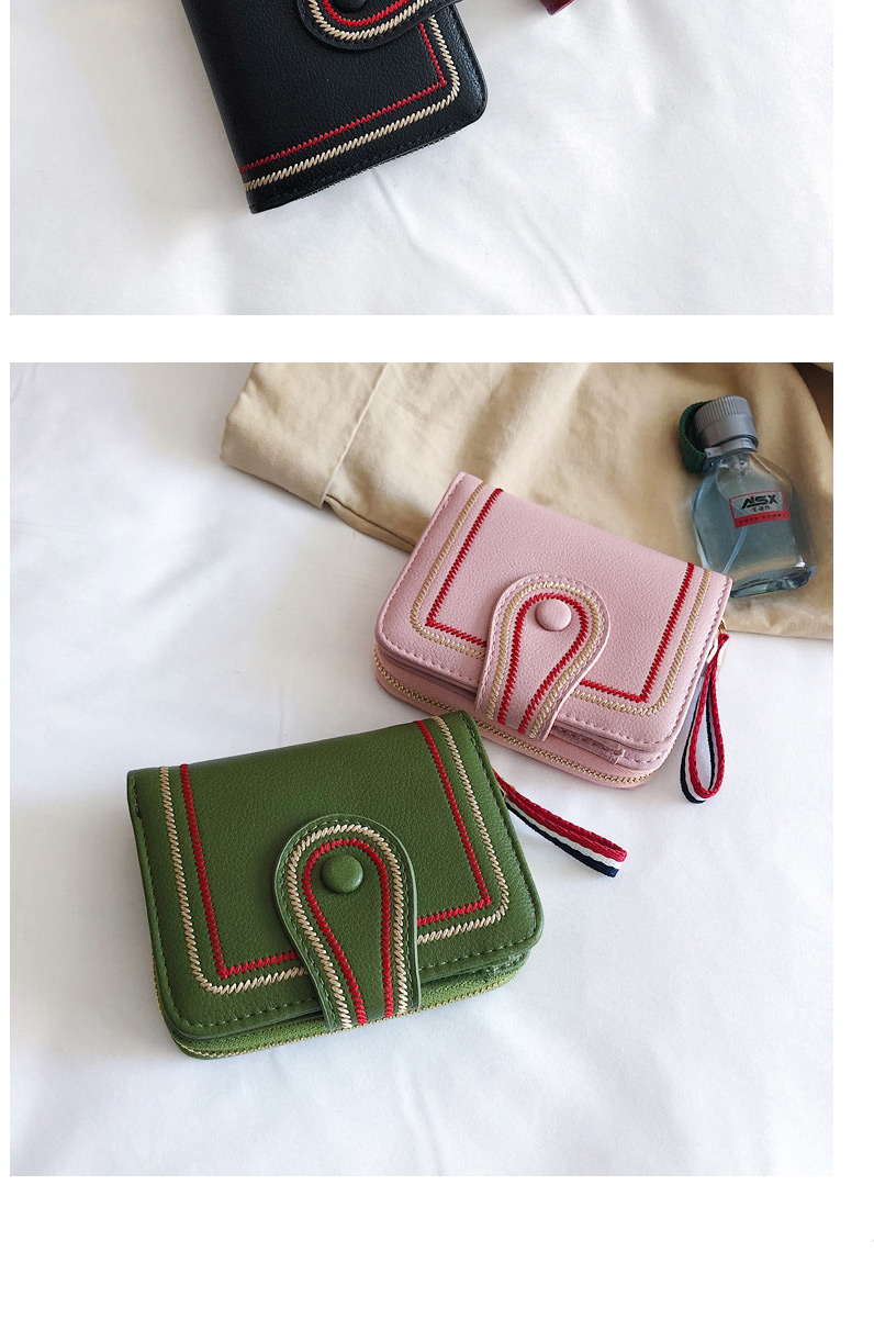 Fashion Green Embroidery Line Short Section 2 Fold Wallet,Wallet