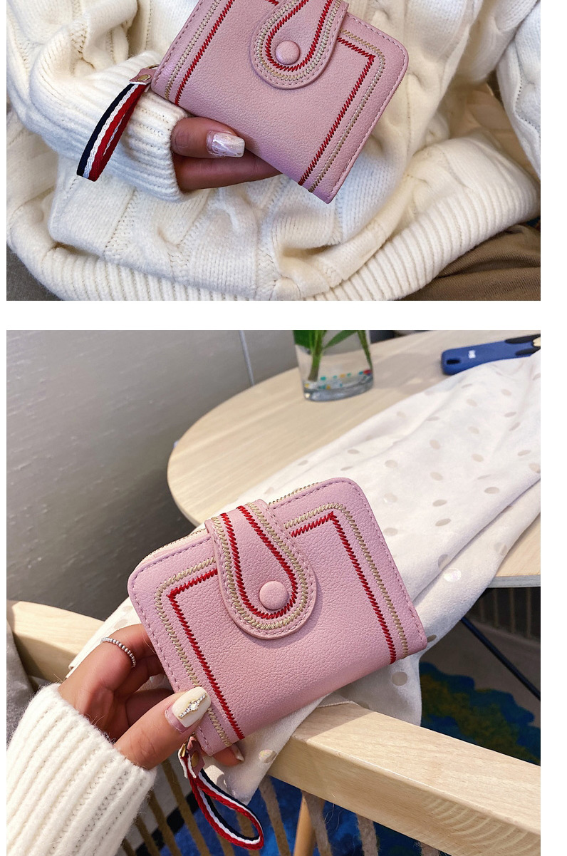 Fashion Pink Embroidery Line Short Section 2 Fold Wallet,Wallet