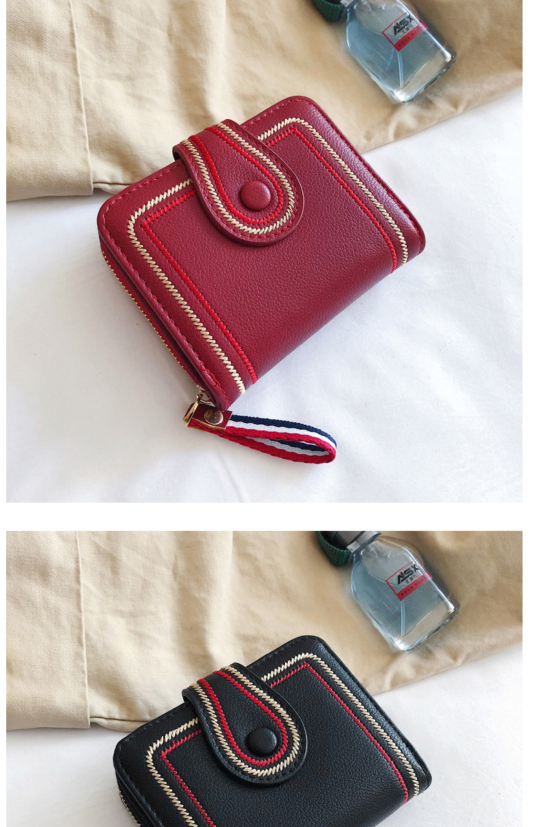 Fashion Red Embroidery Line Short Section 2 Fold Wallet,Wallet