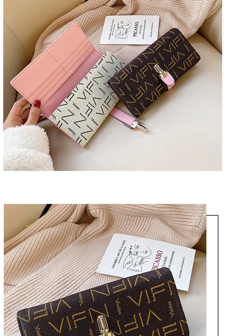 Fashion Coffee Color Letter Print 3 Fold Long Wallet,Wallet