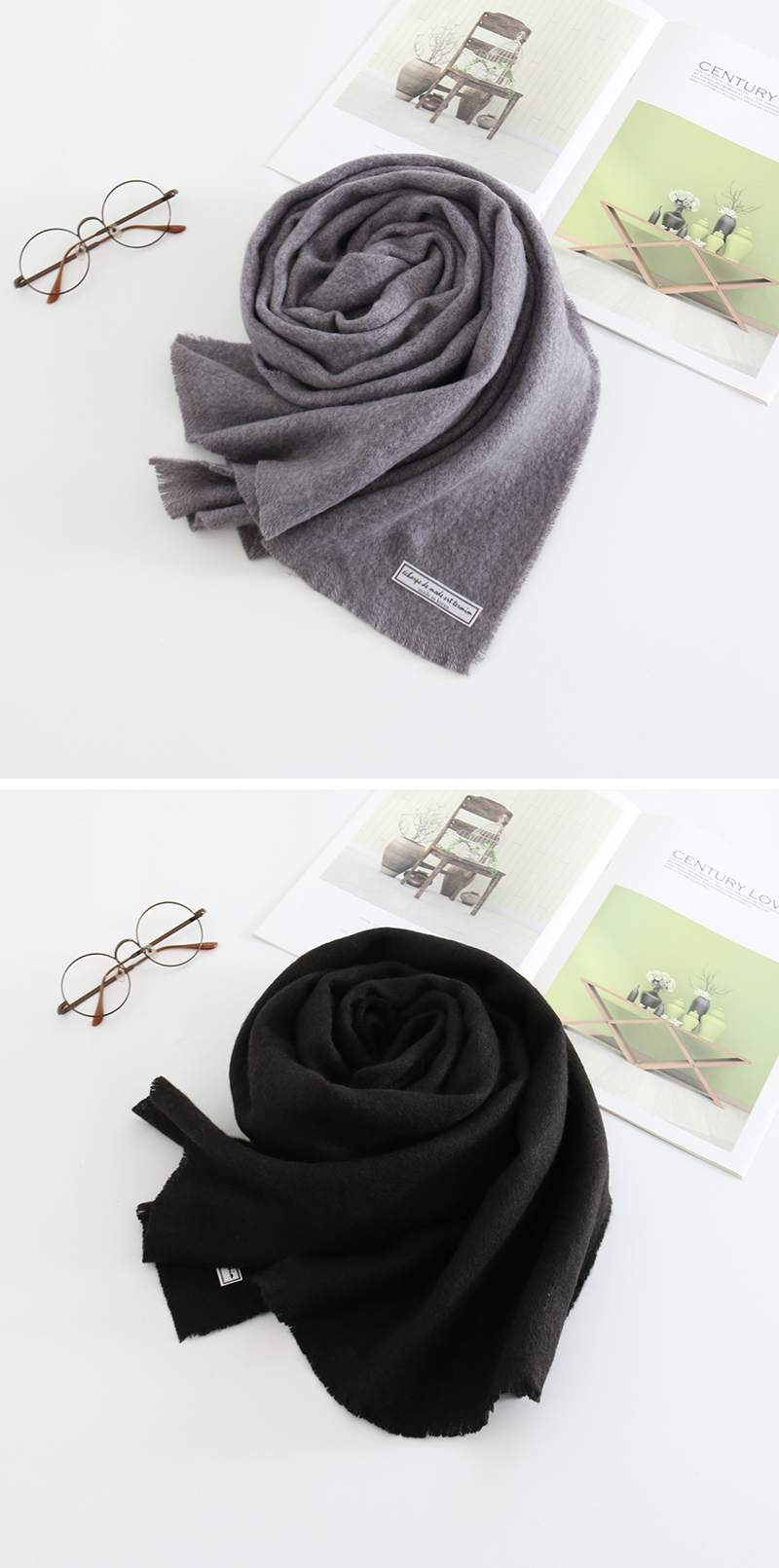 Fashion Black Letter Clip Flower Monochrome Imitation Cashmere Loose Scarf,Thin Scaves