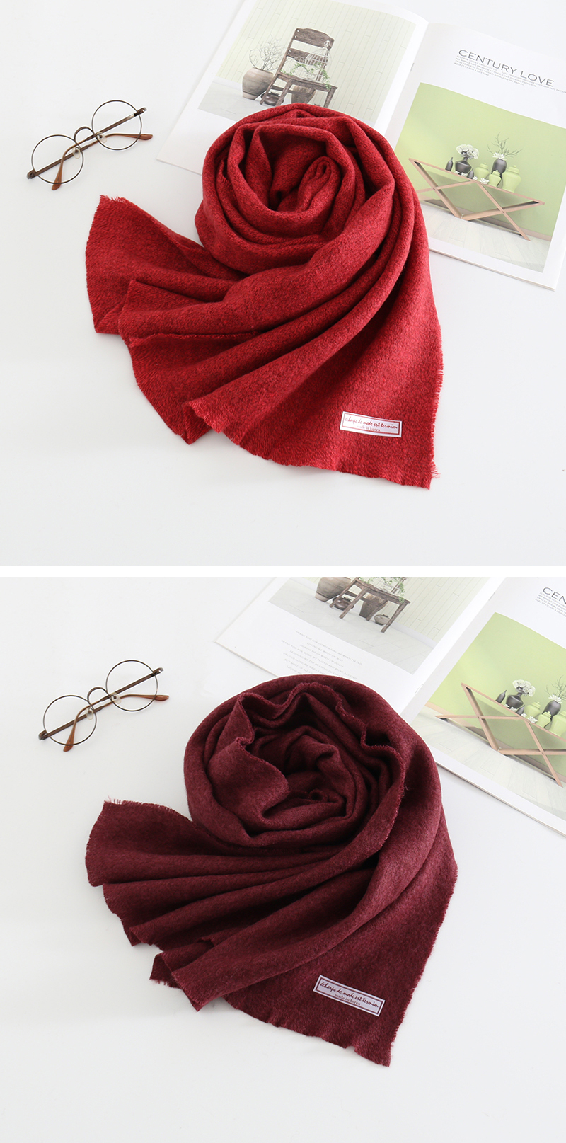 Fashion Red Wine Letter Clip Flower Monochrome Imitation Cashmere Loose Scarf,Thin Scaves