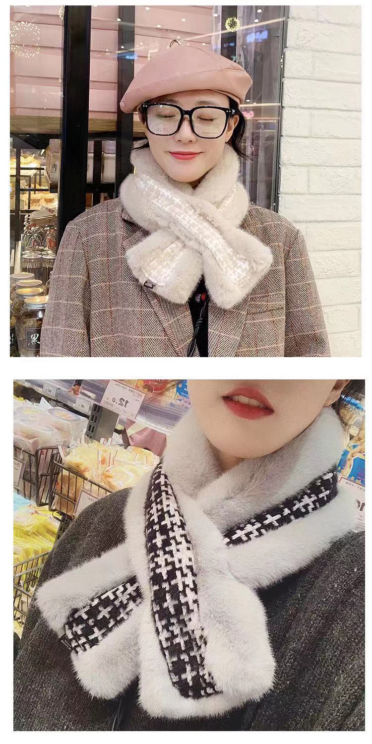Fashion Gray Splicing Imitation Rabbit Fur Collar,knitting Wool Scaves