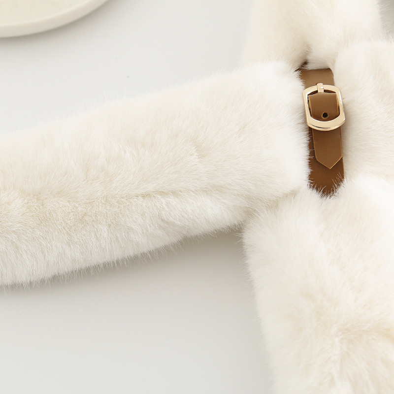 Fashion Khaki Small Leather Buckle Imitation Rabbit Fur Collar,knitting Wool Scaves