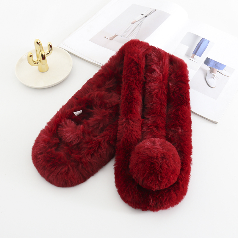 Fashion Red Wine Single Ball Three Tube Imitation Rabbit Fur Collar,knitting Wool Scaves