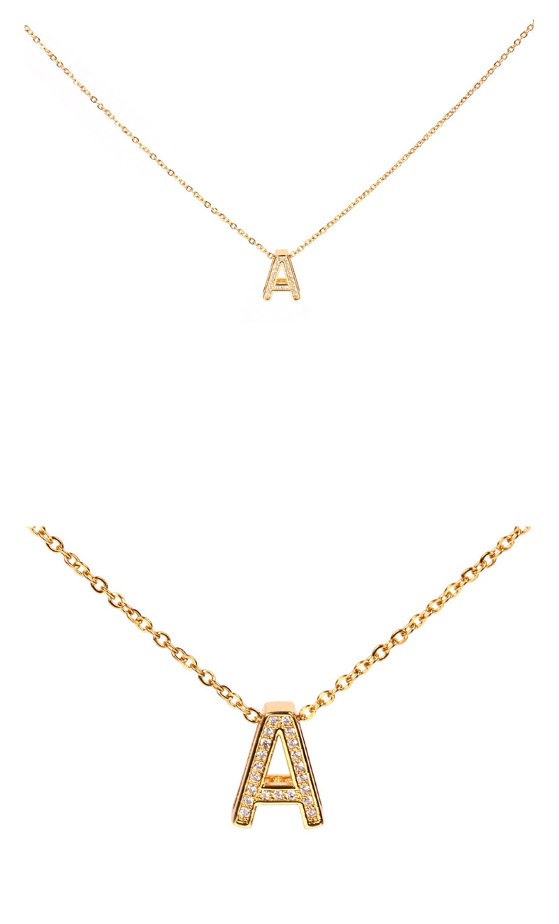 Fashion Golden M Write English Alphabet Micro Inlaid Zircon Necklace,Necklaces