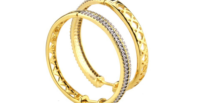 Fashion Gold Plating Gold-plated Brass Double Row Zircon Earrings,Earrings